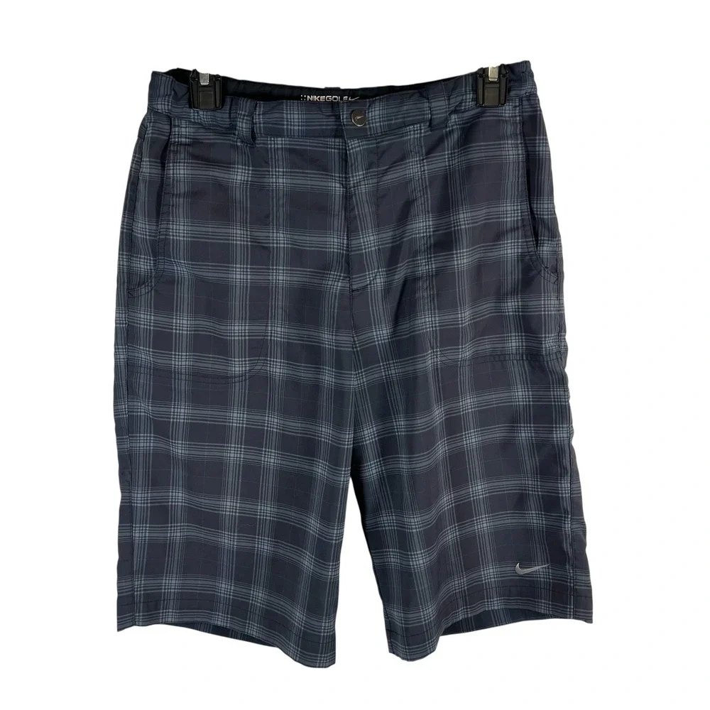 Nike Golf Dri-FIT Plaid‎ Shorts Boys XL Grey Black Checkered Performance 508412